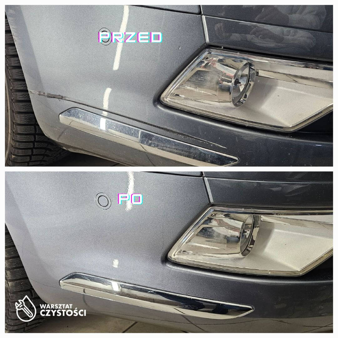 puntowa korekta lakieru na przednim zderzaku - przed i po