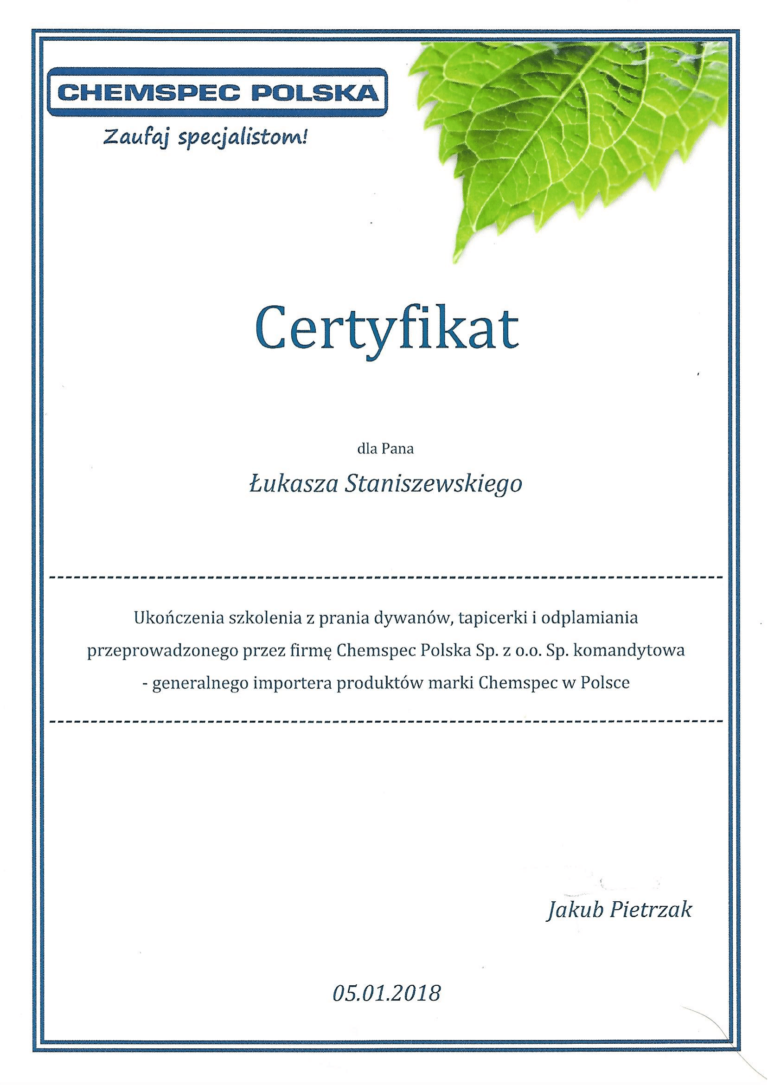 certfikat szkolenie Chemspec - odplamianie-1 (1)