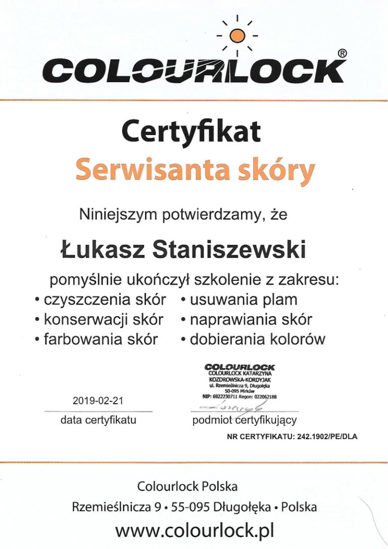 certfikat szkolenie Colourlock - serwisant skóry1-1 (1)