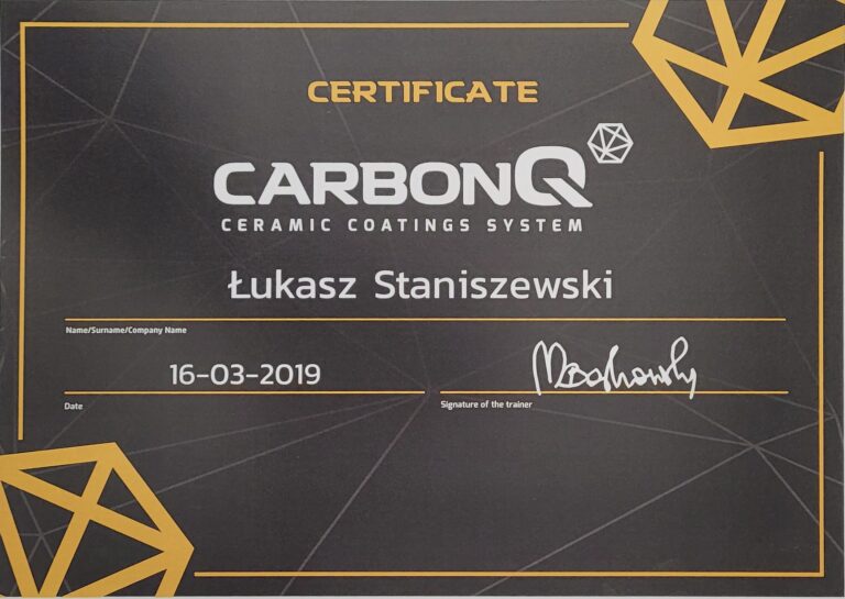 certyfikat - akredytacja powłoki ceramiczne CarbonQ